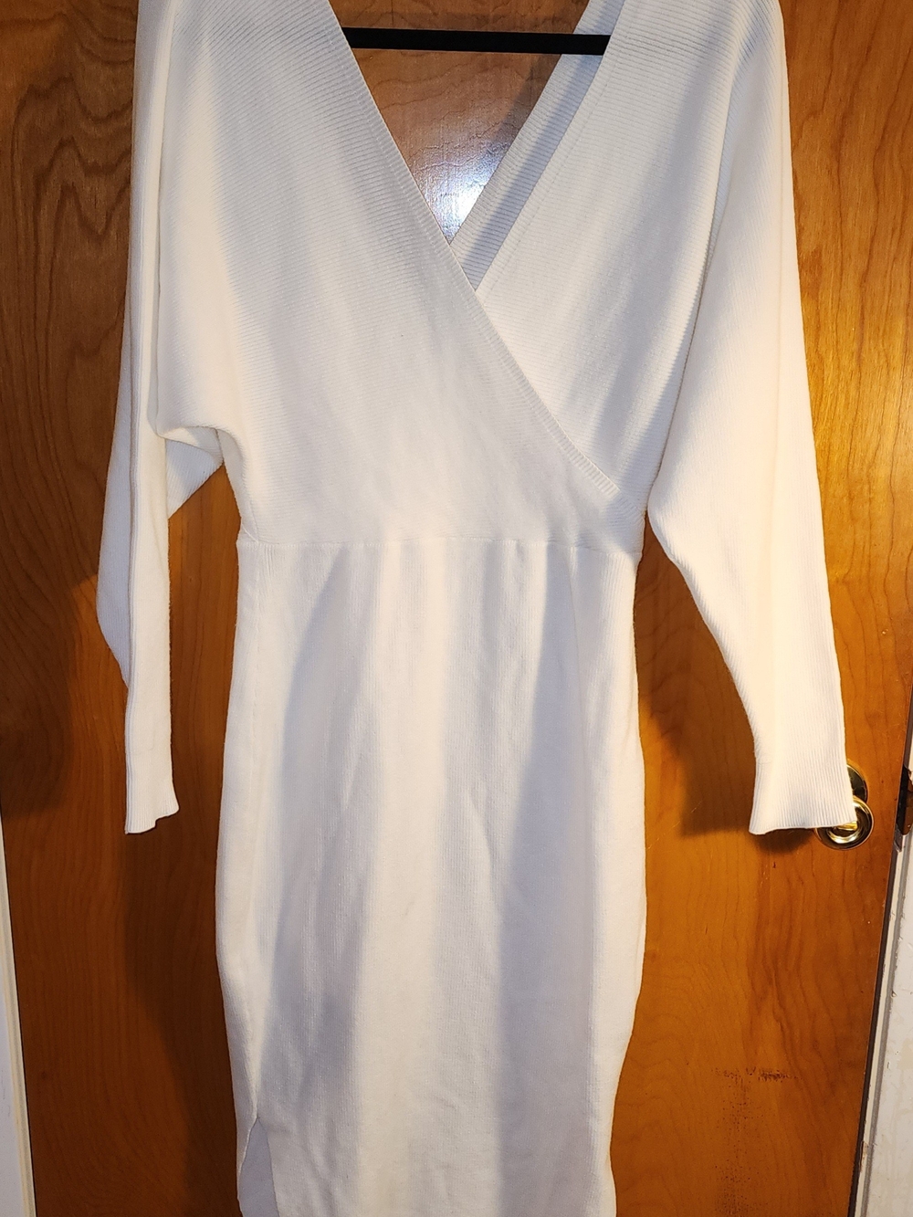 White Midi Wrap Dress - Sleek V-Neck Long Sleeve